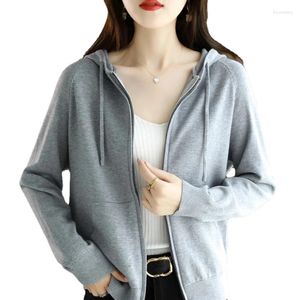 Kvinnors hoodies hooded y2k estetiska kläder långärmad tröja kofta lös tröja tröja stickad blixtlåsjacka