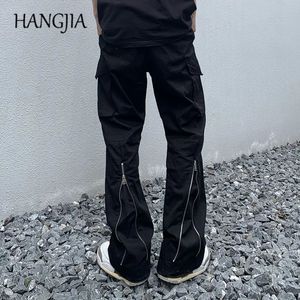 Hip-hop Cargo Flared Pant Men Harajuku Streetwear Back Zip Up Cargo Pants Black Y2k Loose Casual Wide Leg Trousers for Women 240202