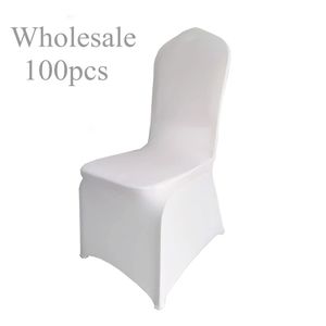 100pcs/lot白い結婚式の椅子カバーポリエステルスパンデックスエルバンケットカンファレンスセレブレーション展示240219