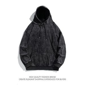 Tie färgad sliten huva tröja män kvinnor hösten retro mörk grå kappa preppy high street hoody unisex harajuku gotisk skjorta 240202