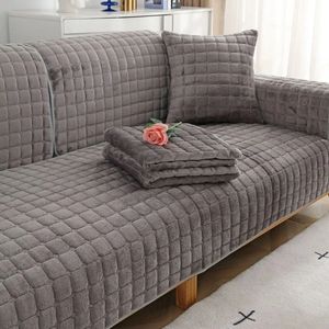 Velvet Sofa Cover Universal Plaid Plush Nonslip Thighted Living Room Warm Flanell Cushion Armstor Back Handduk 240119