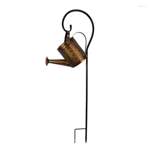 Garden Decorations Wrought Iron Hollow Out Lamp Metal Solar Powered Watering Can Kettle Sprinkles Fairy LED Lights String Outdoor Dropship