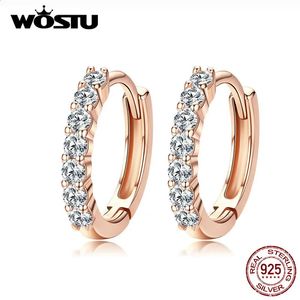 Wostu Genniue 925 Sterling Gümüş Gül Altın DIY Küpe Zirkon Hoop Küpeli Kadınlar için Takı Yapan CQE351-C 240119