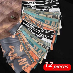 Underpants 12 Pcs Fashion Men Panties Boy Boxer Letter Printed Briefs Breathable Man Underwear Plus Size Shorts Boxers YQ240214