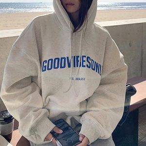 Gevşek mektup hoodies şapka sweatshirt ile rahat palto