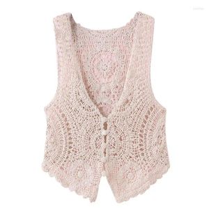 Coletes femininas Mulheres All-Matching Sem Mangas Oco Out Tank Top Cor Sólida Colete De Malha Crochet Cardigan Sweater Vest Outwear L61