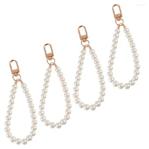 Keychains 4Pcs Key Ring Fashion Pendant Chain Bag Decor Pearl (White)