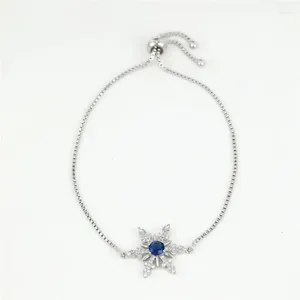 Link pulseiras azul cristal redondo pedra floco de neve pulseira branco zircão caixa corrente clássico prata cor natal para mulher