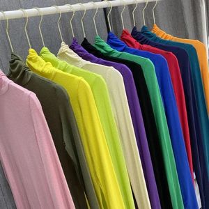 Toptan İnce Yelttaşlığı Üst İnce Fit Tişörtler Bahar Sonbahar Elastik Şeffaf Uzun Kollu Katı Kadınlar Yüksek Yakalı T Shirt 240118