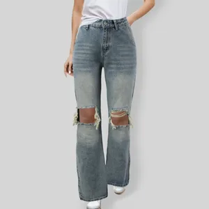 Women's Jeans For Women Personality Cotton Solid Hollow High Waist Wide Leg Pants Simple Versatile 2024 Spring Casual Long