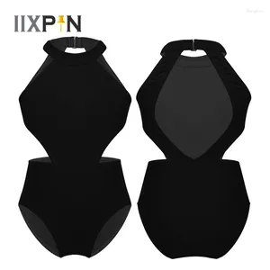 Scene Wear Iixpin Kids Girls Ballet Dance Costume Sleeveless Halter Cutouts på midjan rygglös gymnastik Leotard Jumpsuit Dancewear