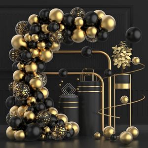 117 st Black Balloon Garland Arch Kit Metallic Gold Confetti Balloons For Wedding Födelsedagsfest Graduation Baby Shower Decor 240130