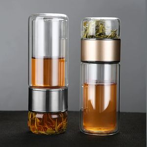 Te vattenflaska Hög Borosilikat Glas Dubbelskikt Tea Vatten Cup Infuser Tumbler Drinkware Water Bottle With Tea Filter 240123