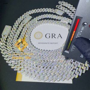 Jewelry designer Hot Selling Pass Diamond Tester 925 Solid Silver 12mm 13mm 14mm 15mm Two Rows Iced Out Hip Hop VVS1 Moissanite Cuban Link ChainHipHop