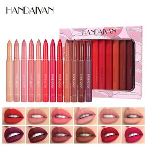 Handaiyan 12 colori/set Rossetto opaco nudo Penna per labbra Matita per labbra in velluto impermeabile Pigmenti rossi sexy a lunga durata Make Tint 240124