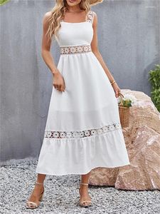 Casual Dresses Summer Dress For Women Boho White Female Sexy Hollow Out Sleeveless Midi Lady Off Shoulder Elegant Beach Long Long