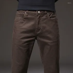 Pantaloni da uomo 98% cotone Autunno 2024 Marca Stile classico Giovane Slim Dritto elasticizzato Casual Nero Marrone Blu navy