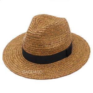 Duży rozmiar Panama Cap Big Bone Men Men Women Beach Wide Brim Fedora Fedora Wysoka jakość Plus Raffii Straw Hats 57 cm 59 cm 61 cm 63 cm 240130