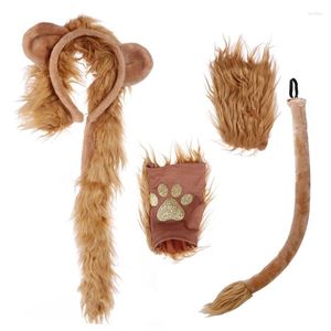 Party Supplies Halloween Costume Lion Plush Ears Headband Tail And Paws Fingerless Drop