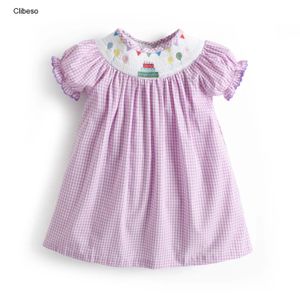 2024 летнее хлопковое платье для маленьких девочек, детские клетчатые платья с вышивкой из картона, детская повседневная свободная верхняя одежда 240126