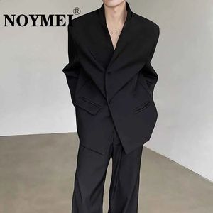 NOYMEI Temperamento Abito nero Cintura con jack Alla moda Primavera Uomo Allmatch Giacca sexy senza colletto Giacca maschile WA3766 240201