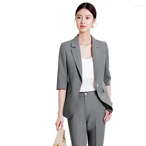 Women's Two Piece Pants High Quality Women Pant Suit Ladies Gray Khaki Pink Green Business Work Wear Formal 2 Set Female Blazer Jacket And