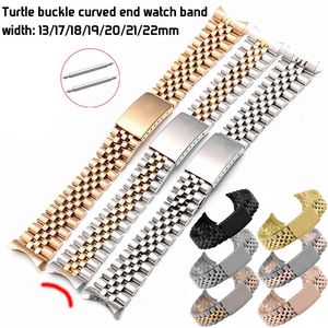 Stainless Steel Curved End Watch Band 13 17 18 19 20 21 22mm 5beads Solid Metal Watch Strap Wrist Bracelet Turtle Buckle W Tool 240125