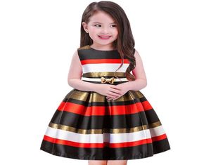 2018 Girl039s klänningar korta randiga kjolar ärmlös tafta Sash Boat Neck Kneelength Princess Stage Party Dress8408148