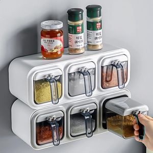 Kitchen Seasoning Box Wall Mounted Organizer Boxes Condiment Door Storage and Organization Jars for Spices Home Gadgets Garden 240125