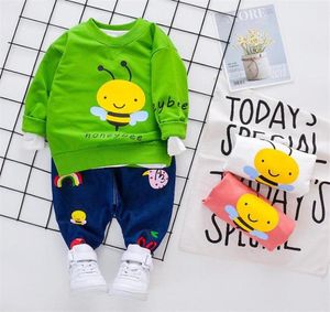 Одежда для младенцев для маленьких девочек, комплект одежды, весенне-осенняя одежда для новорожденных мальчиков, футболка с изображением пчелы, штаны, костюм, детский костюм 2016241507