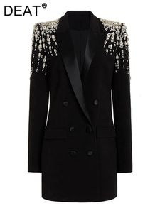 DEAT модный женский пиджак с ромбовидными подплечниками, двубортные карманы, длинные стильные пиджаки с разрезом, зимние 7AB2553 240202