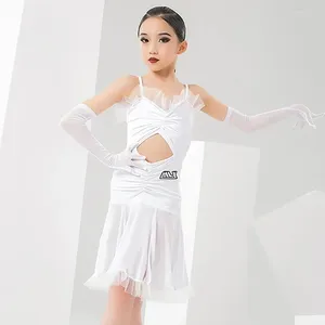 Scene Wear Girls Latin Dance Competition Dress White/Black Samba Tango Practice Children Chacha Salsa Dancing Performance YS3625