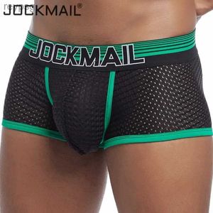 Underpants JOCKMAIL New Sexy Men Underwear Boxer Breathable Mesh Boxershorts Male Cueca Gay Penis Man Panties Mens Trunks YQ240214