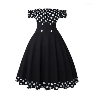 Party Dresses Polka Dot Print Button A Line Pin Up Dress Women Summer Off Shoulder Vintage Rockabilly Skater Sexy Robe Vestidos