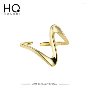 Cluster Rings HUANQI 2024 Geometric Oval Irregular Curve Glossy Simple Line Personality Adjustable Opening Ring For Women Party Jewelry