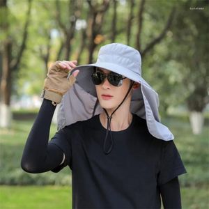 Berets Summer Sun Hats Double Layer UV Protection Fishing Hunting Outdoor Cap Men Hiking Camping Visor Hat Removable Fisherman
