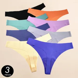 Women's Panties 3Pcs/Pack Super Lightweight Women Ice Silk Thong Seamless Underwear Quick Drying Femme G-string Solid Tangas Mujer