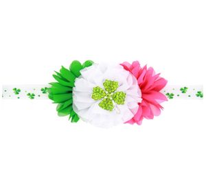 Baby Headbands niemowlę St Patrick039s Day Rhinestone Flower Opasek na głowę Dzieci Shabby Hair Accessories Szyfonowe opaski do włosów dla maluchów