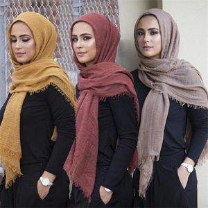 Etniska kläder 2024 Novel Crinkle Hijab Cotton Linen Muslim Woman Shawls Turban Islamic Head Wrap Instant Foulard Headwear Scarf