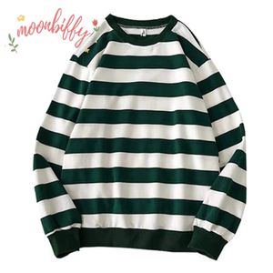 Sonbahar Kış Hoodies Yuvarlak Boyun Stripir Sweatshirt Külot Üstler Çizgili Büyük Boy Uzun Kollu Tshirt Harajuku Sweatshirts 240301