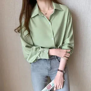 Kadınlar bluzlar zarif moda düğmeleri şifon gömlek bayanlar uzun kollu 2024 Kore tarzı All-Match hırka üstleri gevşek gündelik bluz e113