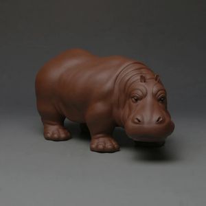 Yixing Superior Purple Clay Hippopotamus Tea Pet Handmade Statue Tea Ceremony Sculpture Car Decoration Symbolizing Safeness 240130