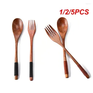 Dinnerware Sets 1/2/5PCS Wooden Spoon Fork Knife Chopsticks Set Creative Japanese Tableware Solid Color Grade Safety Environment