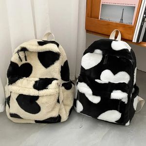 Heart Plush Cartoon Backpack Girl Backpacks Cute Fur Children School Bags Kids Gift Book Bag Mochilas Para Mujer 240130