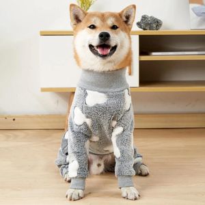 Hundkläder varm flanell pyjamas för husdjur hundar fyrbenta onesie lätt att rengöra enkla mysiga termiska vinterkläder