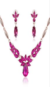 Collana di orecchini a forma di fiore in oro rosa con foglia di cristallo Set Collana di orecchini con goccia di cristallo di moda 2017 Nuovi gioielli da sposa Se9270929