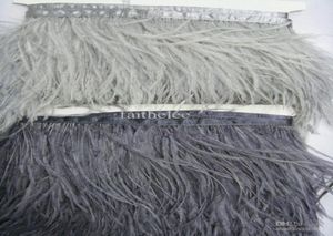 10 YardSlot 1 -skikt Light Graydark Grey Ostrich Feather Trimning Fringe på satinhuvud 5 6inch1215cm i bredd till TIP5989707