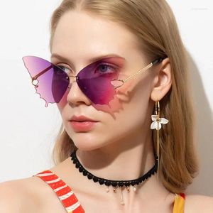 Solglasögon 2024 Fashion Cycling Butterfly For Women UV Protection Vintage Car Metal Rimless Eyewear Decorations