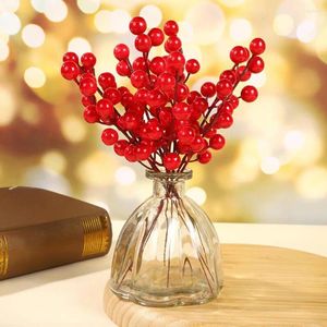 Decorative Flowers Christmas Artificial Red Berries Stems Realistic Vibrant Color No Need Watering Faux Berry Branches Home Decor Xmas DIY