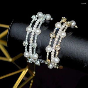 Link pulseiras bonito feminino branco pérola pulseira pulseira luxo amarelo ouro prata cor elegante casamento redondo para mulher